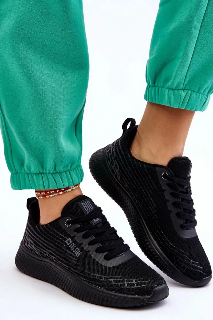 Big Star Shoes Buty Sportowe Big Star|Sneakersy Damskie*Damskie Siateczkowe Buty Sportowe Memory Foam System Big Star LL274662 Czarne Czarny
