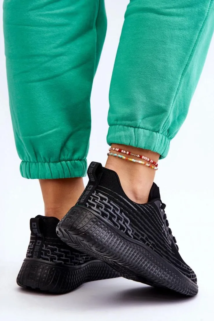 Big Star Shoes Buty Sportowe Big Star|Sneakersy Damskie*Damskie Siateczkowe Buty Sportowe Memory Foam System Big Star LL274662 Czarne Czarny