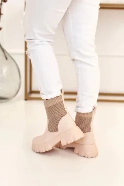 Best Boto Damskie Skarpetkowe Botki Workery Beżowe Stormy