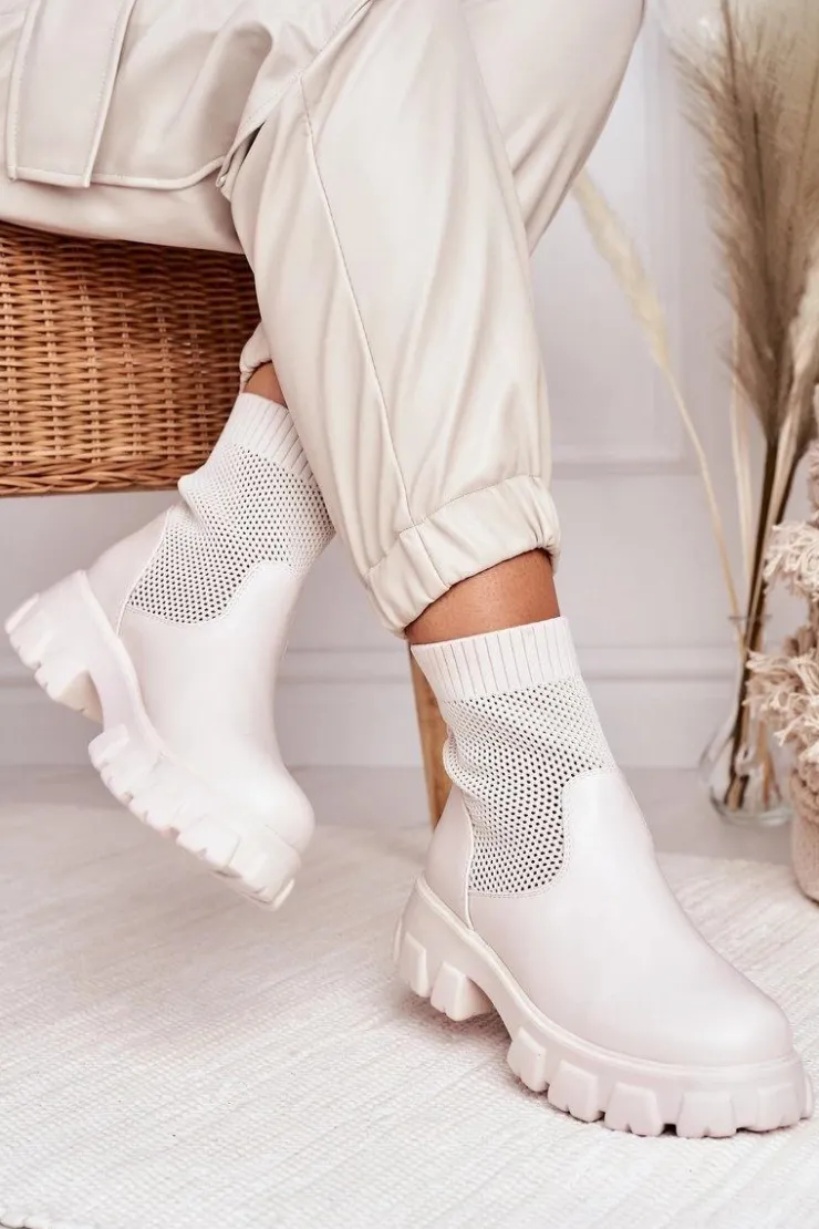 Damskie Boto Damskie Skarpetkowe Botki Workery Ecru Stormy