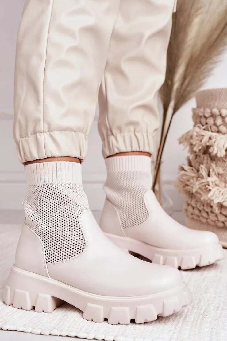 Damskie Boto Damskie Skarpetkowe Botki Workery Ecru Stormy