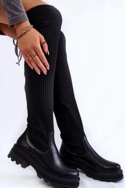 Boto Muszkieterki|Kozaki Wiosenne*Damskie Skarpetkowe Kozaki Za Kolano Czarne Glorie