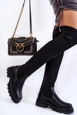 Boto Muszkieterki|Kozaki Wiosenne*Damskie Skarpetkowe Kozaki Za Kolano Czarne Glorie