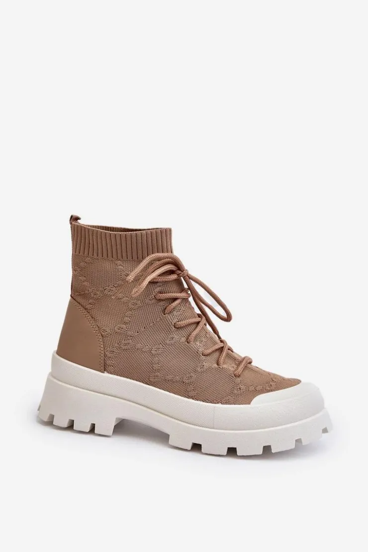 New Boto Damskie Skarpetkowe Wsuwane Botki Brązowe Solime