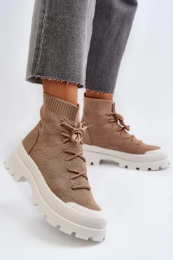 New Boto Damskie Skarpetkowe Wsuwane Botki Brązowe Solime