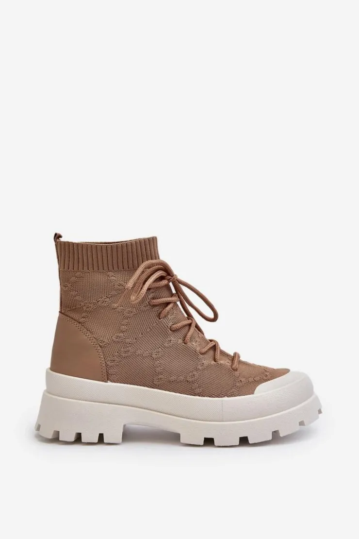 New Boto Damskie Skarpetkowe Wsuwane Botki Brązowe Solime