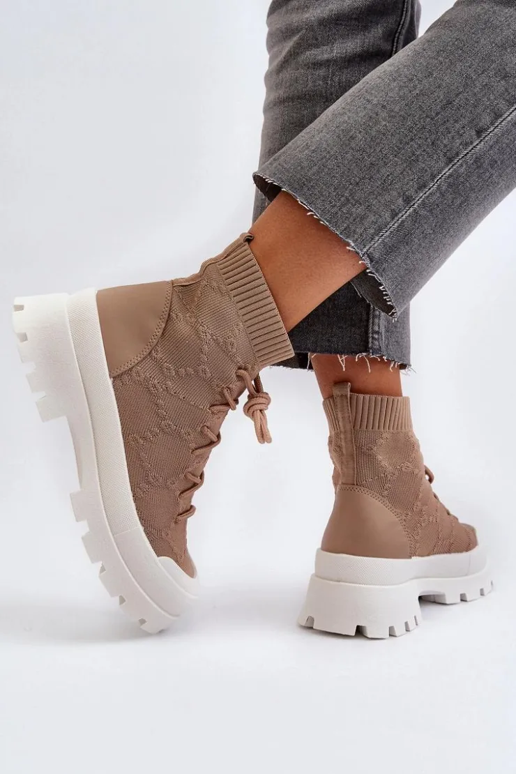 New Boto Damskie Skarpetkowe Wsuwane Botki Brązowe Solime