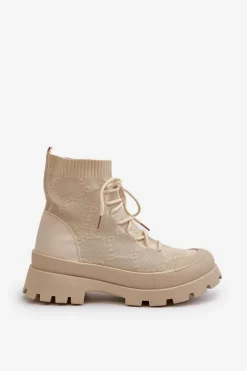 Boto Botki Wiosenne|Botki Sznurowane*Damskie Skarpetkowe Wsuwane Botki Jasnobeżowe Solime