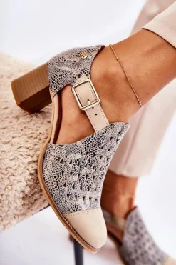 Maciejka Botki Wiosenne|Botki Maciejka*Damskie Skórzane Ażurowe Botki 04962-04 Beżowe