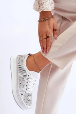 Damskie Buty damskie Vinceza Damskie Skórzane Ażurowe Buty Sportowe Białe Marea