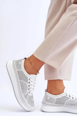 Damskie Buty damskie Vinceza Damskie Skórzane Ażurowe Buty Sportowe Białe Marea