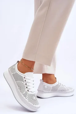 Damskie Buty damskie Vinceza Damskie Skórzane Ażurowe Buty Sportowe Białe Marea