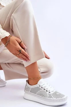 Damskie Buty damskie Vinceza Damskie Skórzane Ażurowe Buty Sportowe Białe Marea