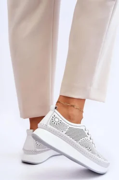 Damskie Buty damskie Vinceza Damskie Skórzane Ażurowe Buty Sportowe Białe Marea