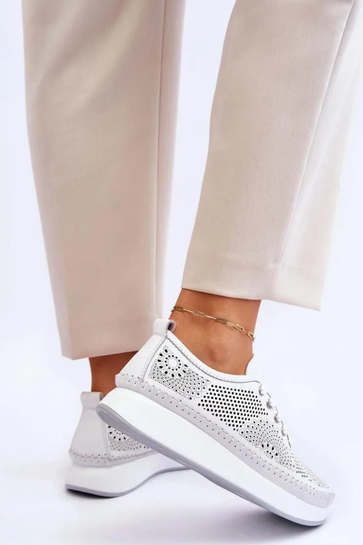 Damskie Buty damskie Vinceza Damskie Skórzane Ażurowe Buty Sportowe Białe Marea