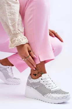 Damskie buty S.Barski Sneakersy Damskie*Damskie Skórzane Ażurowe Buty Sportowe Białe Virginia