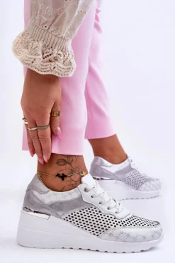 Damskie buty S.Barski Sneakersy Damskie*Damskie Skórzane Ażurowe Buty Sportowe Białe Virginia