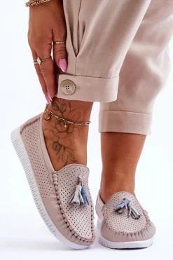 Damskie Evento Damskie Skórzane Ażurowe Mokasyny Jasnoróżowe Lanzarot