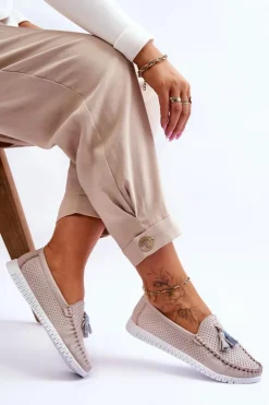 Damskie Evento Damskie Skórzane Ażurowe Mokasyny Jasnoróżowe Lanzarot