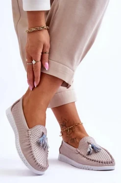 Damskie Evento Damskie Skórzane Ażurowe Mokasyny Jasnoróżowe Lanzarot