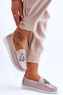 Damskie Evento Damskie Skórzane Ażurowe Mokasyny Jasnoróżowe Lanzarot