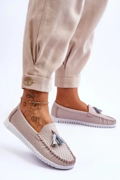 Damskie Evento Damskie Skórzane Ażurowe Mokasyny Jasnoróżowe Lanzarot