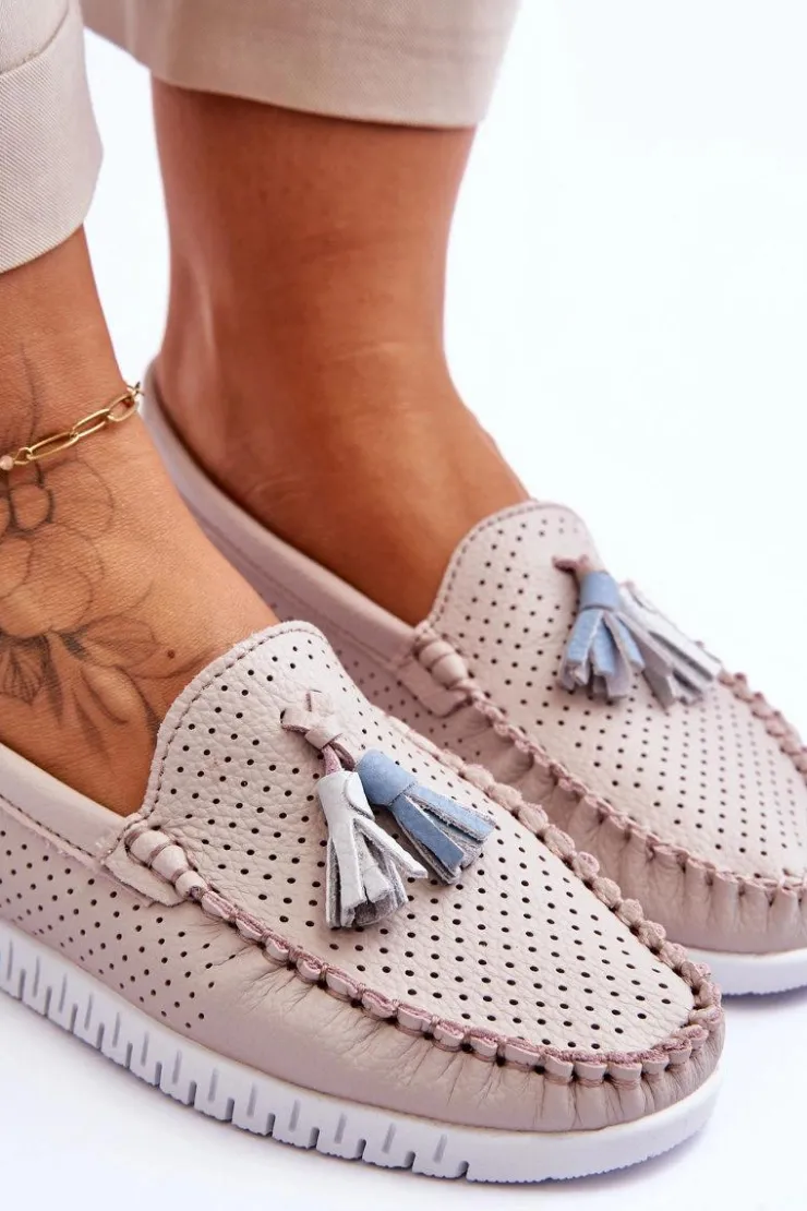 Damskie Evento Damskie Skórzane Ażurowe Mokasyny Jasnoróżowe Lanzarot