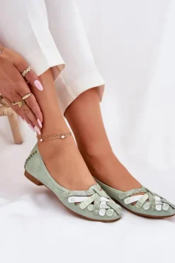 Damskie Maciejka Damskie Skórzane Baleriny 01358-50 Miętowe