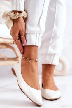 Damskie Maciejka Damskie Skórzane Baleriny 04100-26 Jasnobeżowe