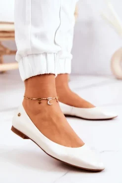 Damskie Maciejka Damskie Skórzane Baleriny 04100-26 Jasnobeżowe