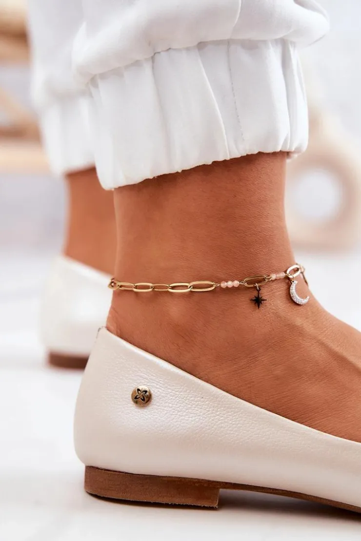 Damskie Maciejka Damskie Skórzane Baleriny 04100-26 Jasnobeżowe