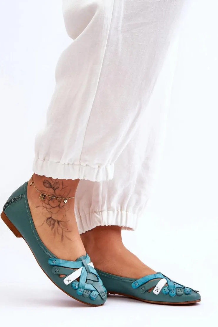 Hot Maciejka Damskie Skórzane Baleriny 01358-36 Turkusowe