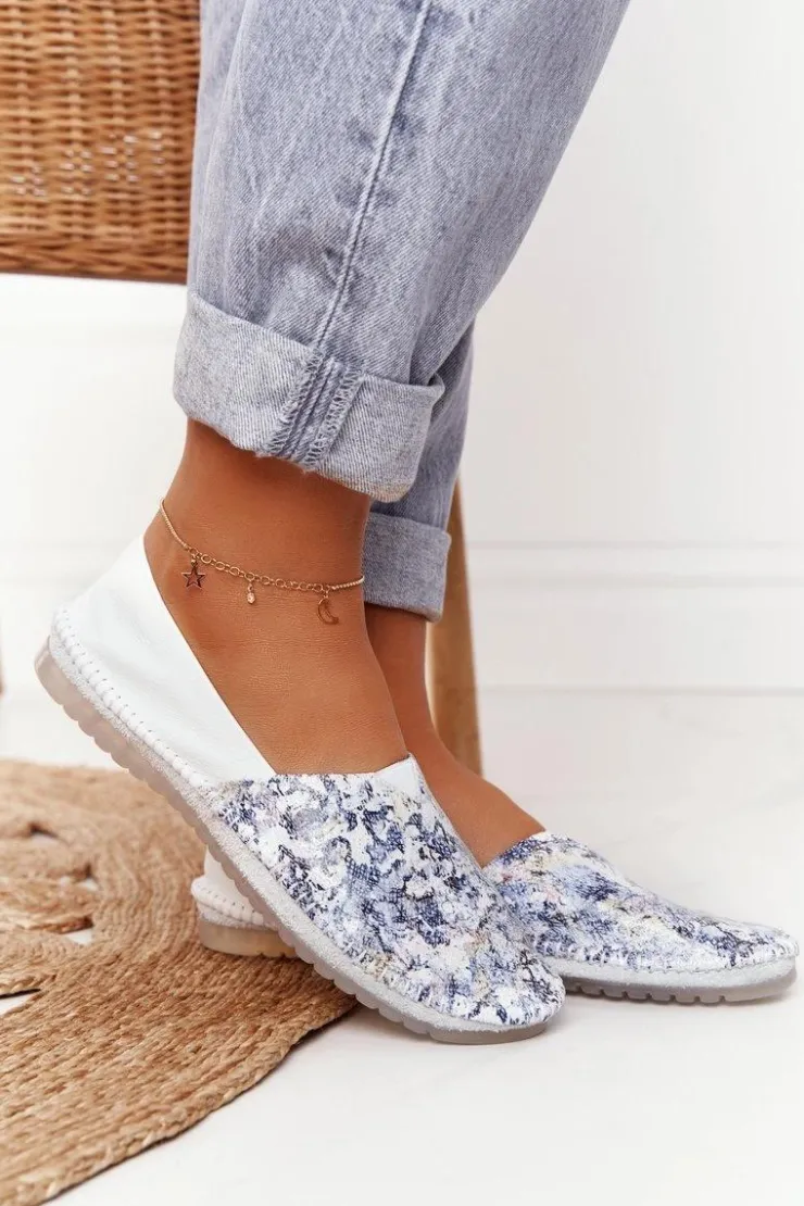 New Maciejka Damskie Skórzane Baleriny Białe 01930-85