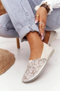 Maciejka Baleriny Skórzane|Baleriny Klasyczne*Damskie Skórzane Baleriny Beżowo-Złote 01930-81