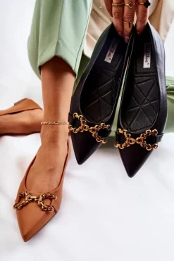 Damskie Boto Damskie Skórzane Baleriny W Szpic Z Ozdobą Czarne Carlos