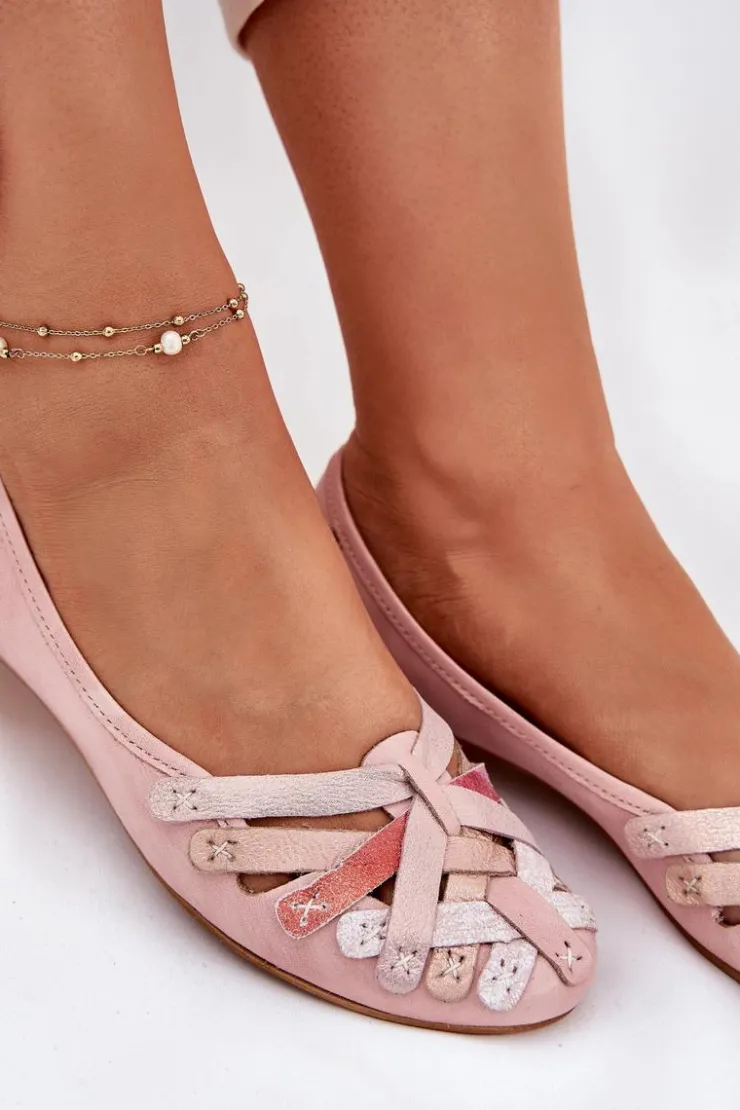 Maciejka Baleriny Skórzane|Baleriny Klasyczne*Damskie Skórzane Baleriny 01358-51 Różowe