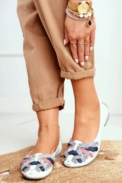 Damskie Maciejka Damskie Skórzane Baleriny Białe 01358-21