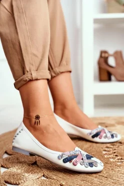 Damskie Maciejka Damskie Skórzane Baleriny Białe 01358-21