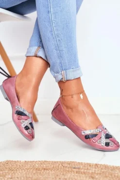 Maciejka Baleriny Skórzane|Baleriny Klasyczne*Damskie Skórzane Baleriny Różowe 01358-15