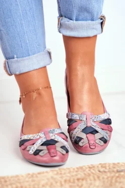 Maciejka Baleriny Skórzane|Baleriny Klasyczne*Damskie Skórzane Baleriny Różowe 01358-15