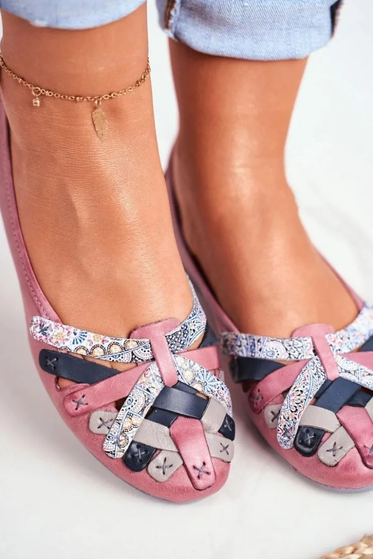 Maciejka Baleriny Skórzane|Baleriny Klasyczne*Damskie Skórzane Baleriny Różowe 01358-15