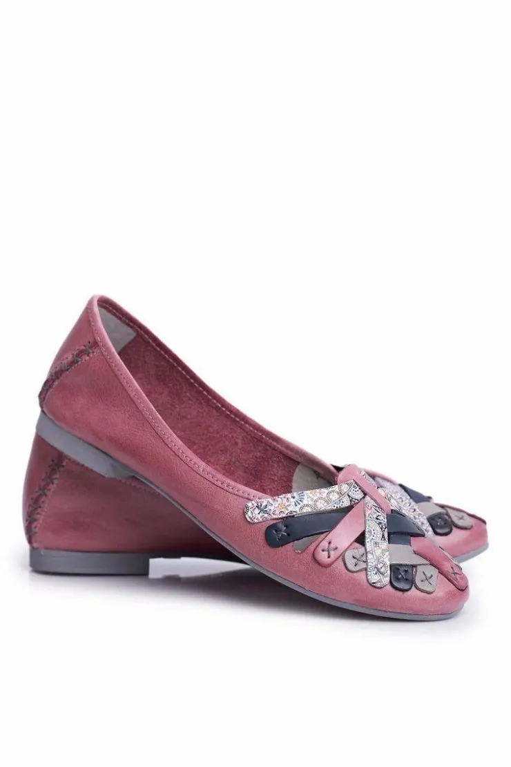 Maciejka Baleriny Skórzane|Baleriny Klasyczne*Damskie Skórzane Baleriny Różowe 01358-15