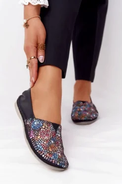 Damskie Maciejka Damskie Skórzane Baleriny 01930-87 Czarne