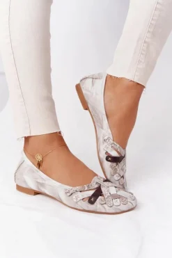 Sale Maciejka Damskie Skórzane Baleriny 01358-44 Brudny Beż