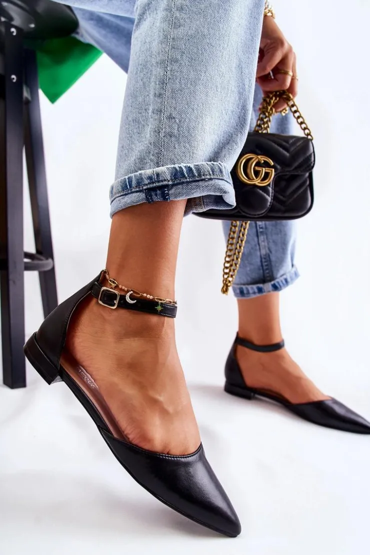 Damskie Boto Damskie Skórzane Baleriny Sandały W Szpic Czarne Caprise