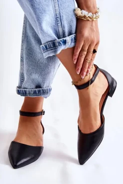 Damskie Boto Damskie Skórzane Baleriny Sandały W Szpic Czarne Caprise