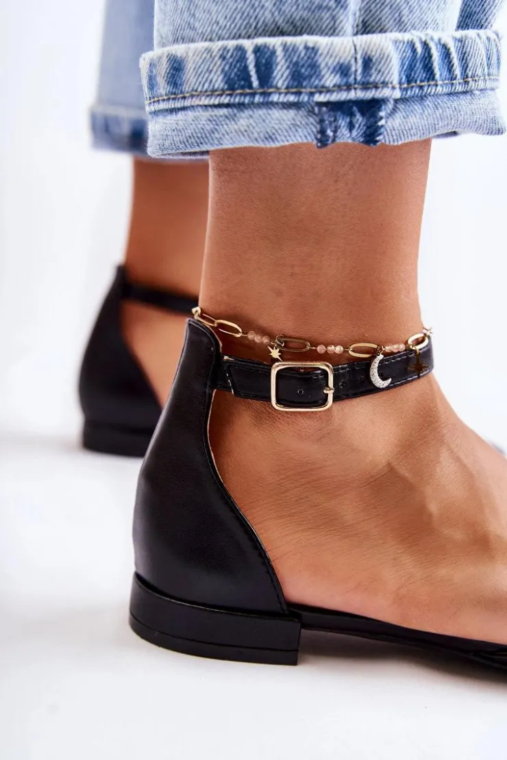 Damskie Boto Damskie Skórzane Baleriny Sandały W Szpic Czarne Caprise