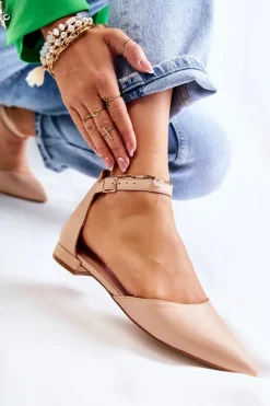 Boto Sandały Płaskie|Baleriny Klasyczne*Damskie Skórzane Baleriny Sandały W Szpic Beżowe Caprise