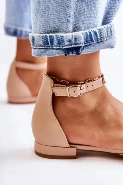 Boto Sandały Płaskie|Baleriny Klasyczne*Damskie Skórzane Baleriny Sandały W Szpic Beżowe Caprise