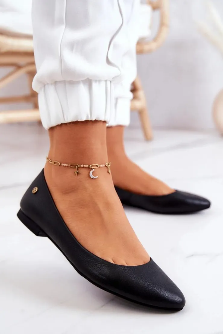 Damskie Maciejka Damskie Skórzane Baleriny Czarne 04100-01